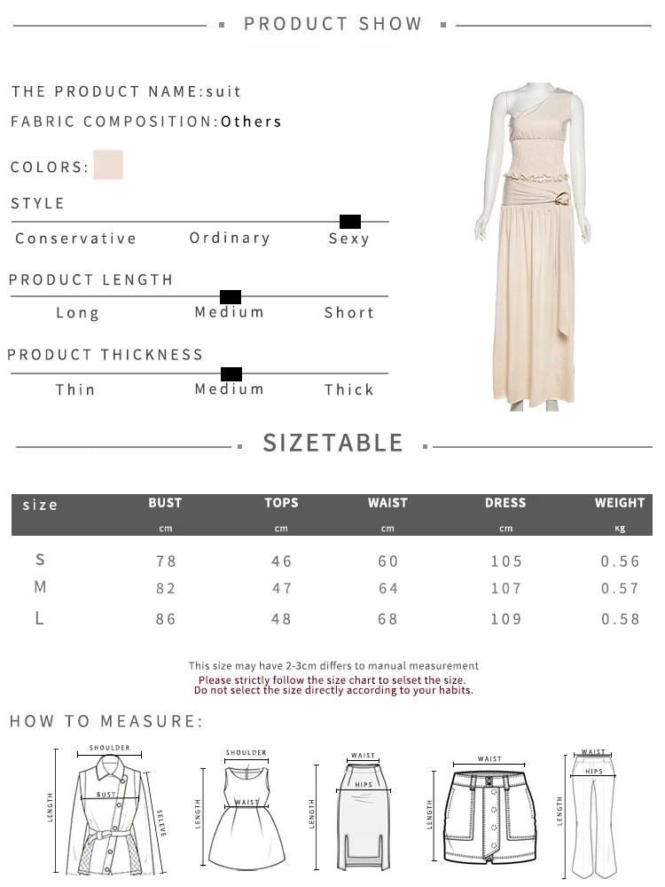 kliou Elegant High Street Women 2 Piece Set Chic Pleated Trim Incline Shoulder Tanks+Buckle Ribbons Maxi Skirts Female Outfits